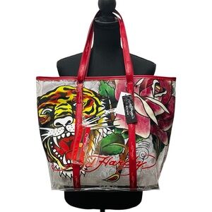 NWT Ed Hardy Tiger Rose Graphic Clear PVC Tote Bag Y2K 90s Edgy Streetwear